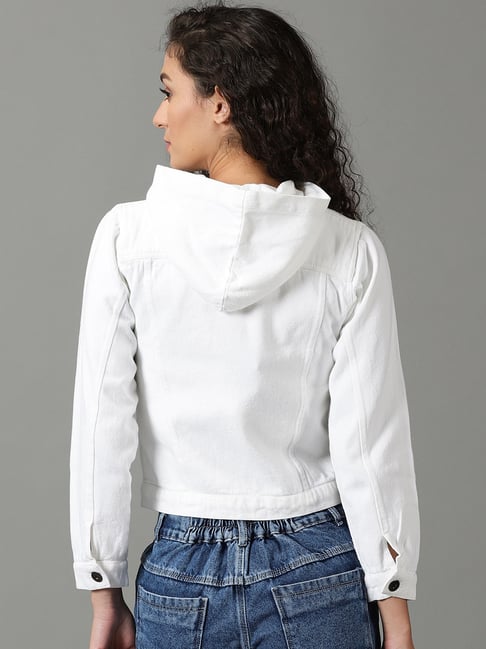 Cropped White Denim Jacket | Denim | PrettyLittleThing KSA