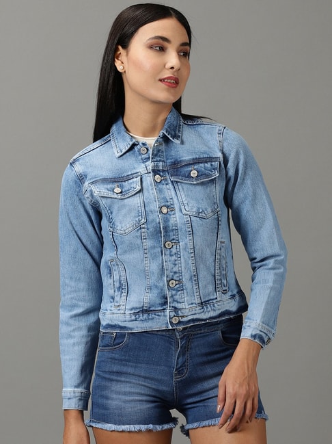 Amazon.com: Hcclijo Vintage Blue Denim Jacket Coat Women Slim Short Cowboy  Outerwear Pocket Long Sleeve Jeans Jackets : Clothing, Shoes & Jewelry