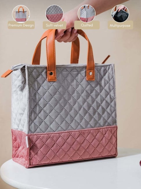 Buy Nestasia Grey & Pink Quilted Luxe Velvet Lunch Bag at Best Price @ Tata  CLiQ
