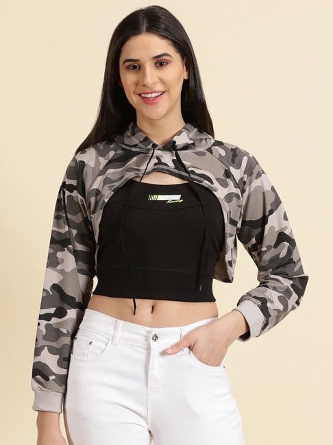 Camo print clearance crop hoodie