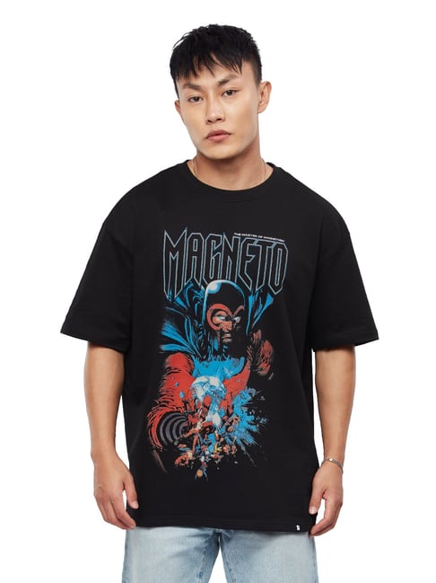 The Souled Store Black Relaxed Fit Marvel: Magneto Print Oversized T-Shirt