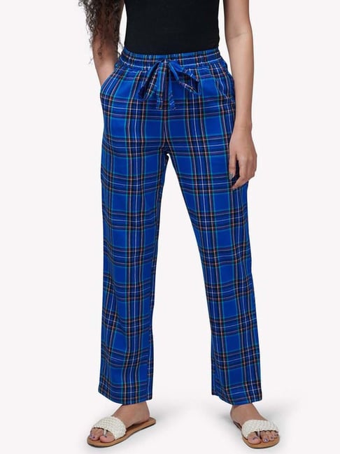 VASTRADO Blue Cotton Chequered Pyjamas