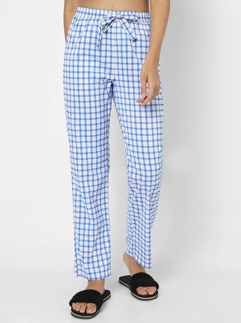 VASTRADO Blue Cotton Chequered Pyjamas