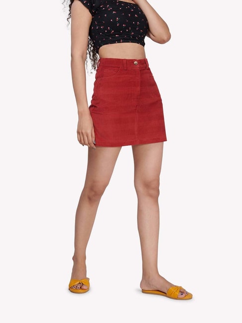 Buy Forever 21 women regular fit plain belted mini skirt red white Online |  Brands For Less