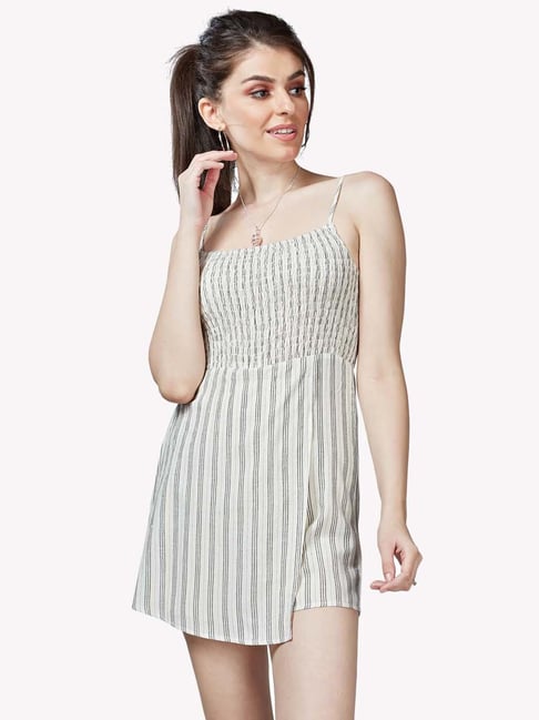 VASTRADO Off-White Cotton Striped Romper