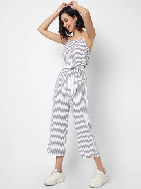 VASTRADO Grey Cotton Striped Jumpsuit