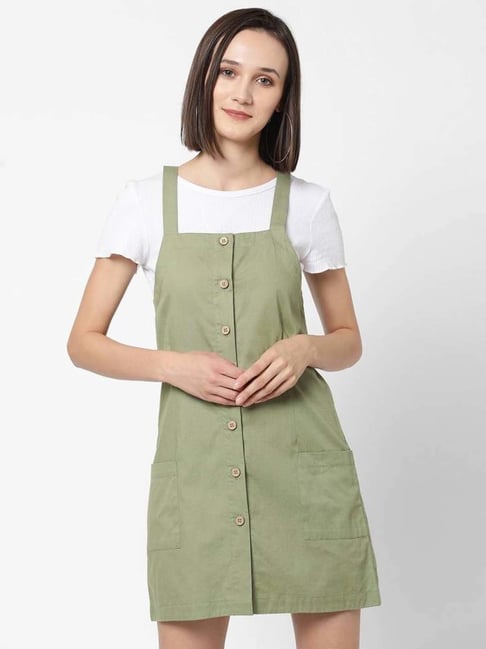 VASTRADO Olive Cotton Pinafore Dress