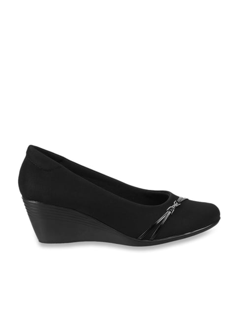 KHADIM Black Wedge Heel Slingback Sandal for Women (5092756)