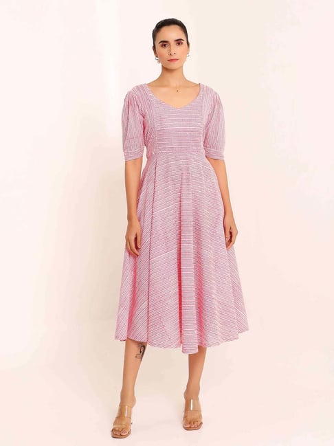 Buy Pink Strappy Schiffli Midi Dress | ONLY | 269175901
