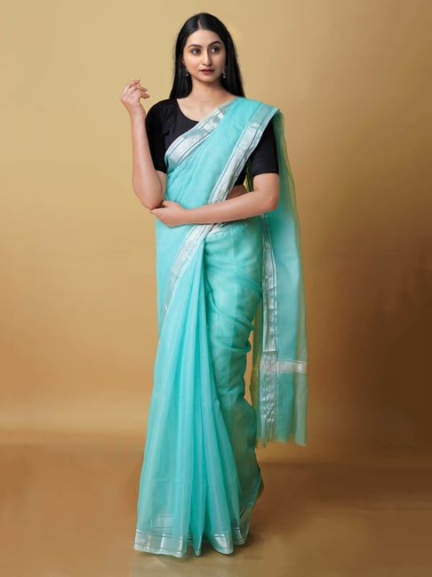 Fabulous Green Silk Contrast Blouse Saree EK20262