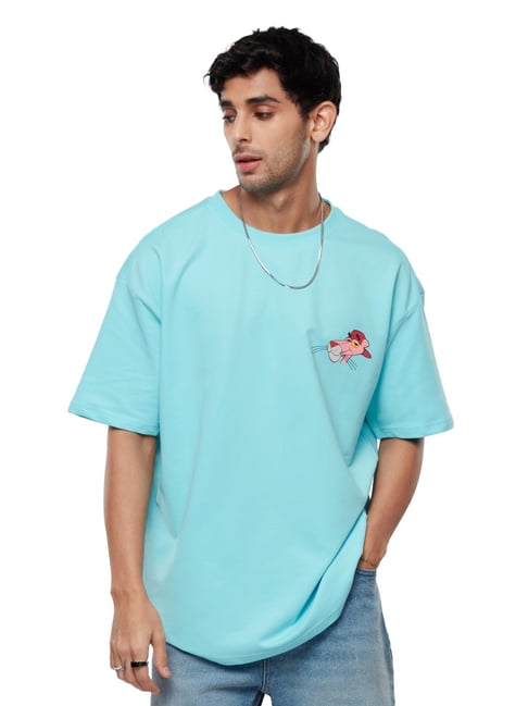 The Souled Store Aqua Relaxed Fit Pink Panther: Jammin Oversized T-Shirt