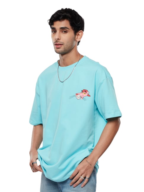 The Souled Store Aqua Relaxed Fit Pink Panther: Jammin Oversized T-Shirt