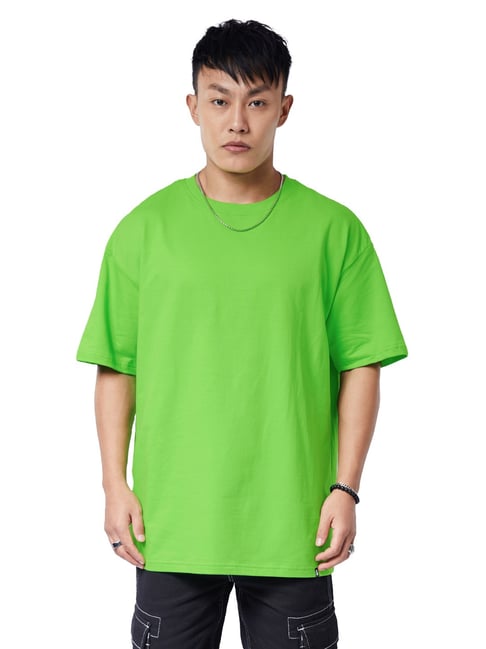 The Souled Store Green Relaxed Fit Oversized Crew T-Shirt