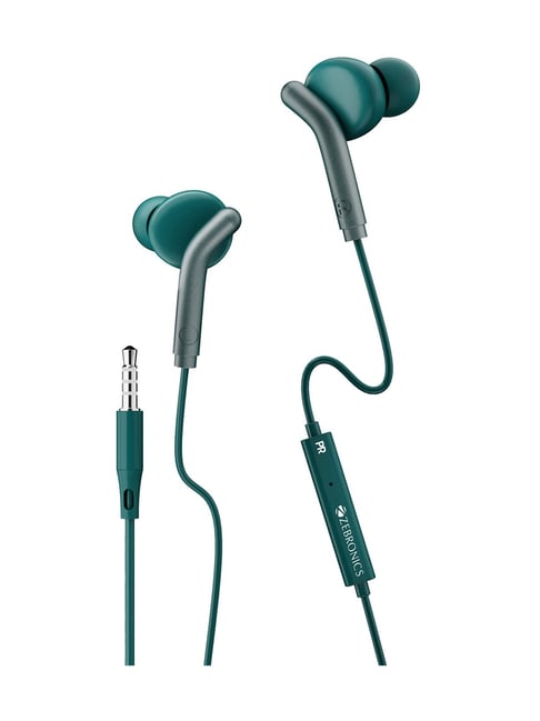 Zebronics Zeb-Bro in Ear Wired Earphones with Mic, 3.5mm Audio Jack, 10mm Drivers (Green)