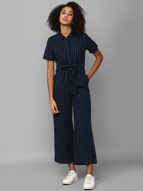 Buy Allen Solly Navy Cotton Striped Jumpsuit for Women Online