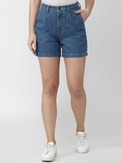 Van Heusen Blue Cotton Mid Rise Shorts-picture-48