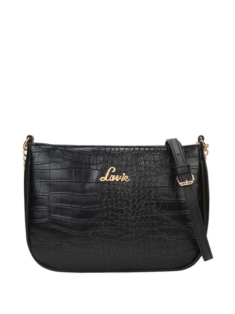 Buy Lavie Glossy Keg Black Textured Small Sling Handbag Online At