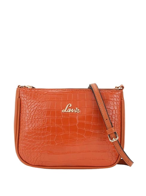 Buy Lavie Glossy Keg Orange Textured Small Sling Handbag Online At