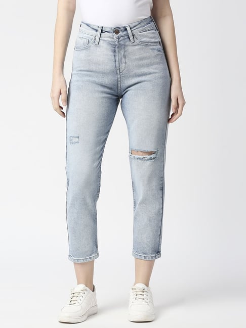 Light Blue High Rise Mom Jeans | Pepe Jeans India