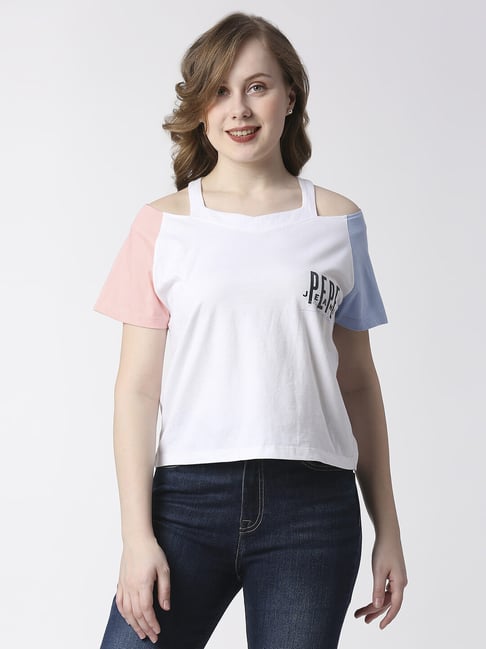 Pepe Jeans White Cotton Printed T-Shirt
