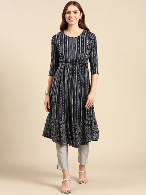 showoffff SHOWOFF Navy Printed Kurta-picture-28