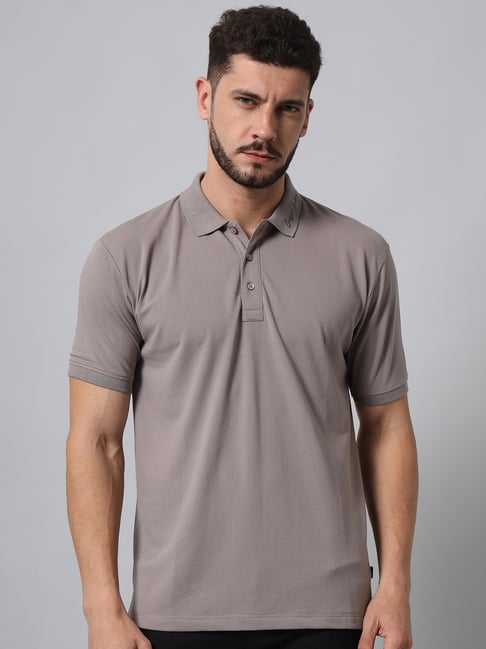 GRIFFEL Grey Regular Fit Polo T-Shirt