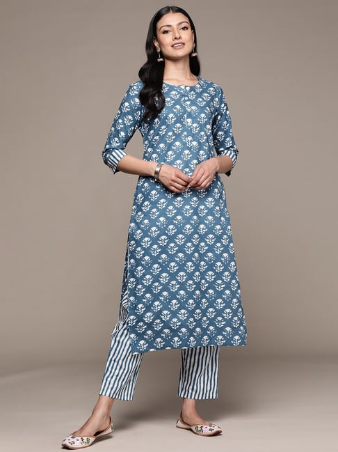 Ethnic Kurta Set With Pants Check Design Pattern, Orange – Anushil