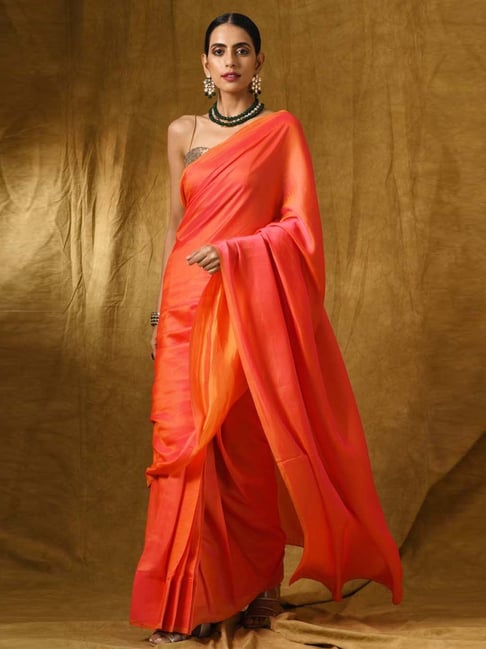 Orange and pink color silk Indian wedding wear saree 1108