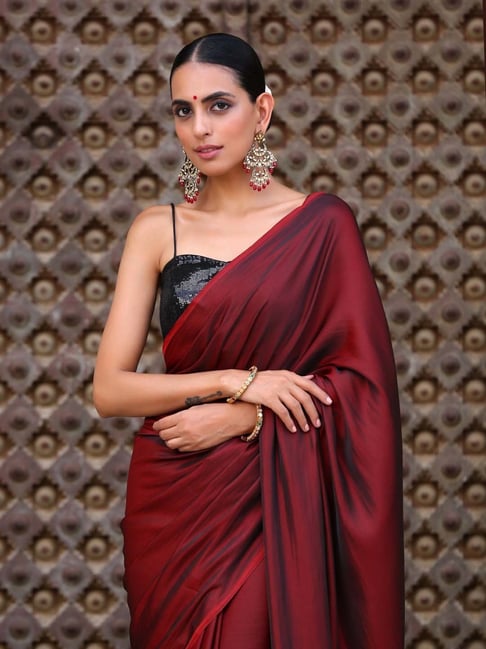 Vruta Fashion Women Solid Plain Georgette Saree Rangoli Silk With Running  Blouse - Black : Amazon.in: Fashion