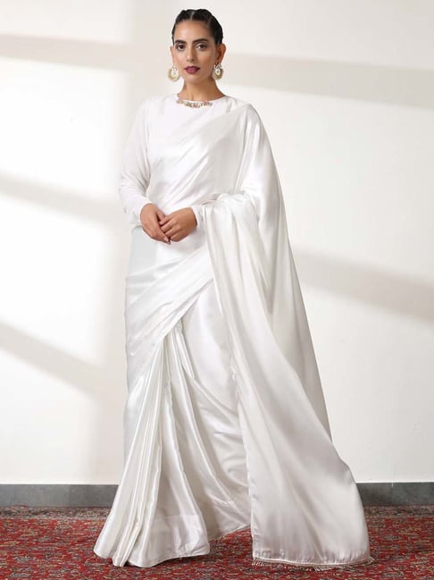Shop Plain Chanderi Silk Off White Saree|SARV110652