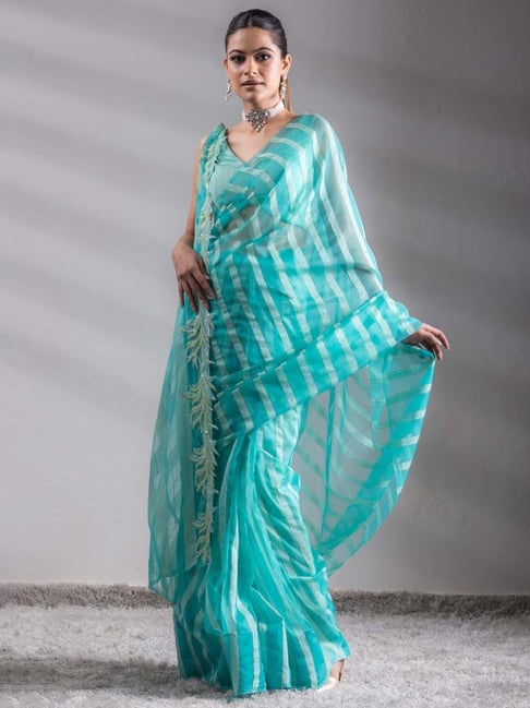 Buy Aqua Blue Mirror work Saree Online in Australia @Mohey - Saree for Women