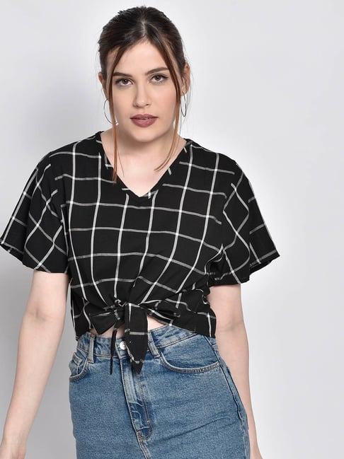 chimpaaanzee Chimpanzee Black Checks Crop Top-picture-23
