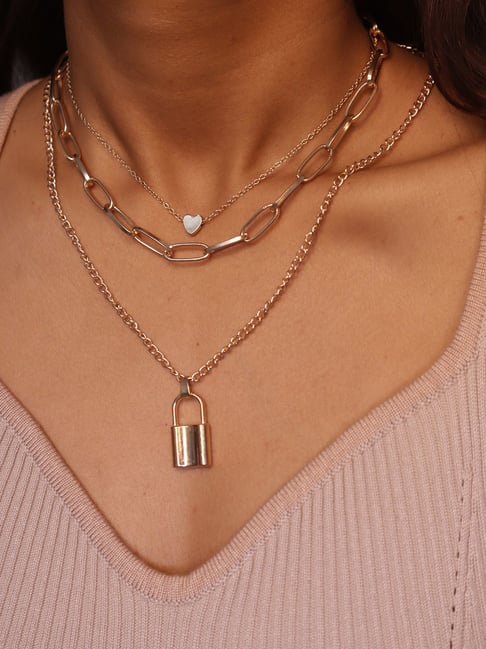 Layered padlock deals necklace