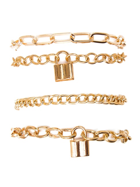 Buy MIXT by Nykaa Fashion Gold Chainlink Colorful Heart Charms Bracelet Set  of 4 Online
