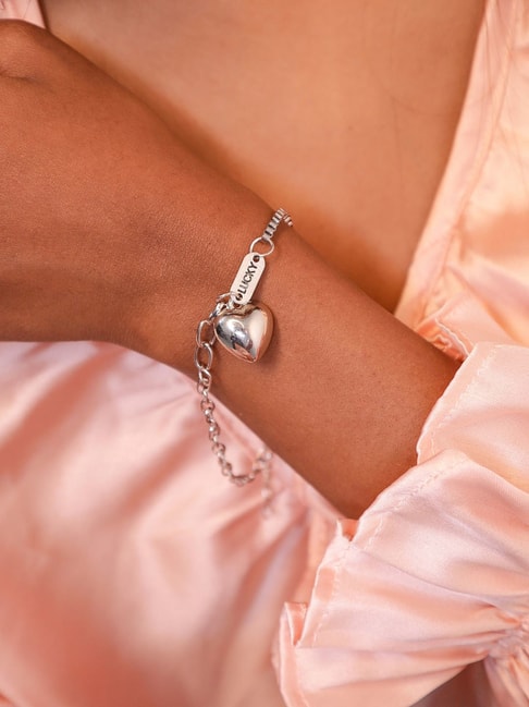 Vintage Chain Bracelet French Fleur de Lis Heart Charm 925 - Yourgreatfinds