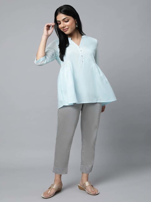 Jaipur Kurti salwarsuitwomenindianwear  Buy Jaipur Kurti Women  Turquoise Blue Ethnic Motifs Straight Kurta With Pant  Dupatta set Of 3  Online  Nykaa Fashion