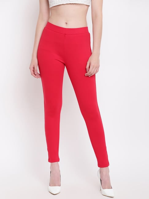 Be Indi Red Cotton Jeggings