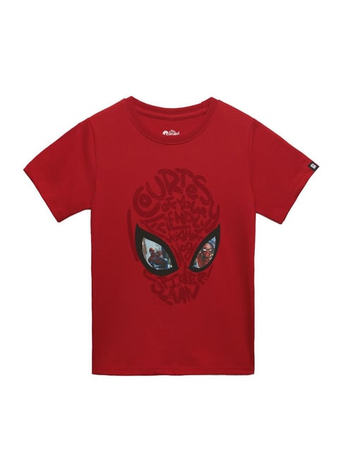 Buy The Souled Store Kids Red Cotton Printed Spiderman T-Shirt for