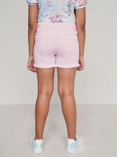 Frayed Hem Pastel Pink Denim Mom Shorts | boohoo