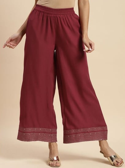 Elegant Wide Leg Plain Burgundy Long Women Pants - Walmart.com