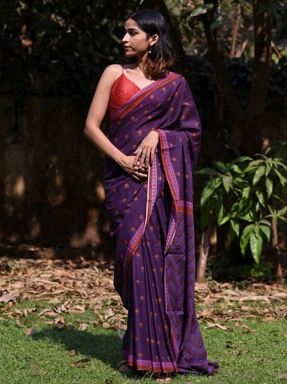 Premium Quality Double Warp Soft Cotton Saree in Dark Grey – Bengal Looms  India