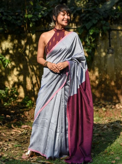 Buy Metal Grey Leheriya Saree online-Karagiri