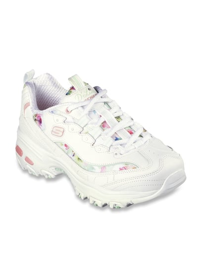 White shop flower skechers