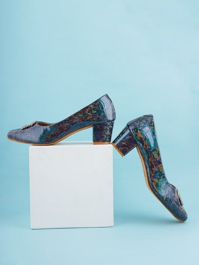 Blue block heel online pumps