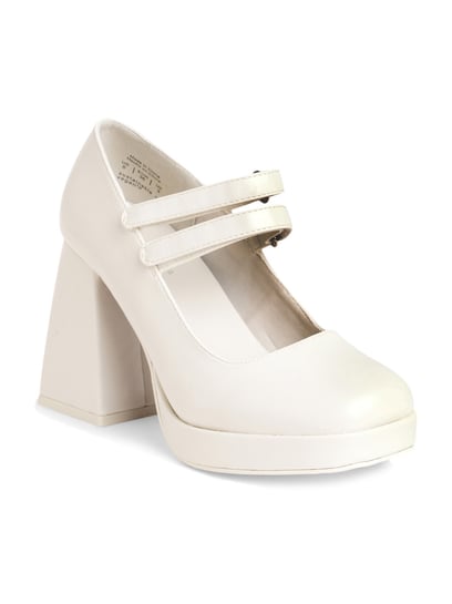 Where's That From Araceli Block Heel Mary Jane Pumps In White - Matalan