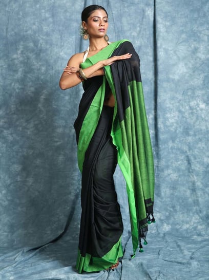 Buy online Women's Solid Dark Green Colored Saree With Blouse from ethnic  wear for Women by Sidhidata Textile for ₹479 at 84% off | 2024 Limeroad.com