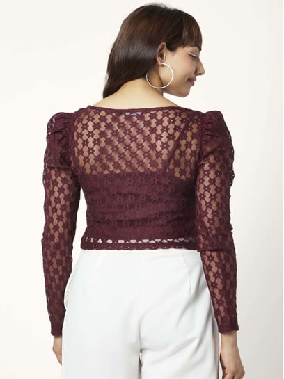 Buy People by Pantaloons Wine Lace Work Top for Women Online @ Tata CLiQ