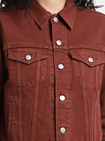 Dark red denim on sale jacket