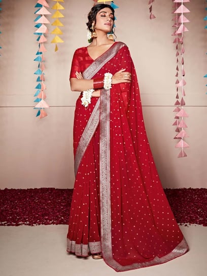 Silk Saree with blouse in Red colour 87827