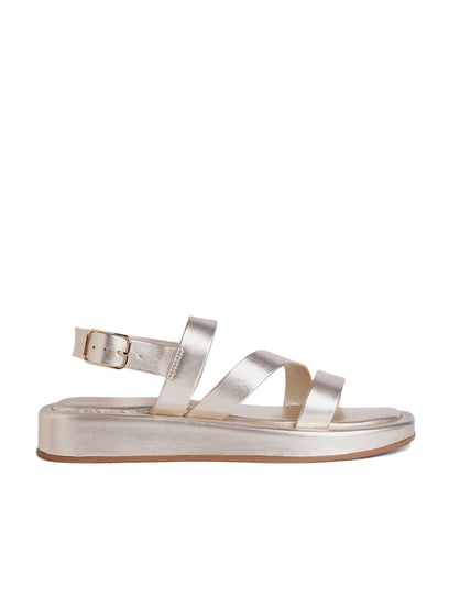 Monki metallic flatform sandals in Gold | ASOS